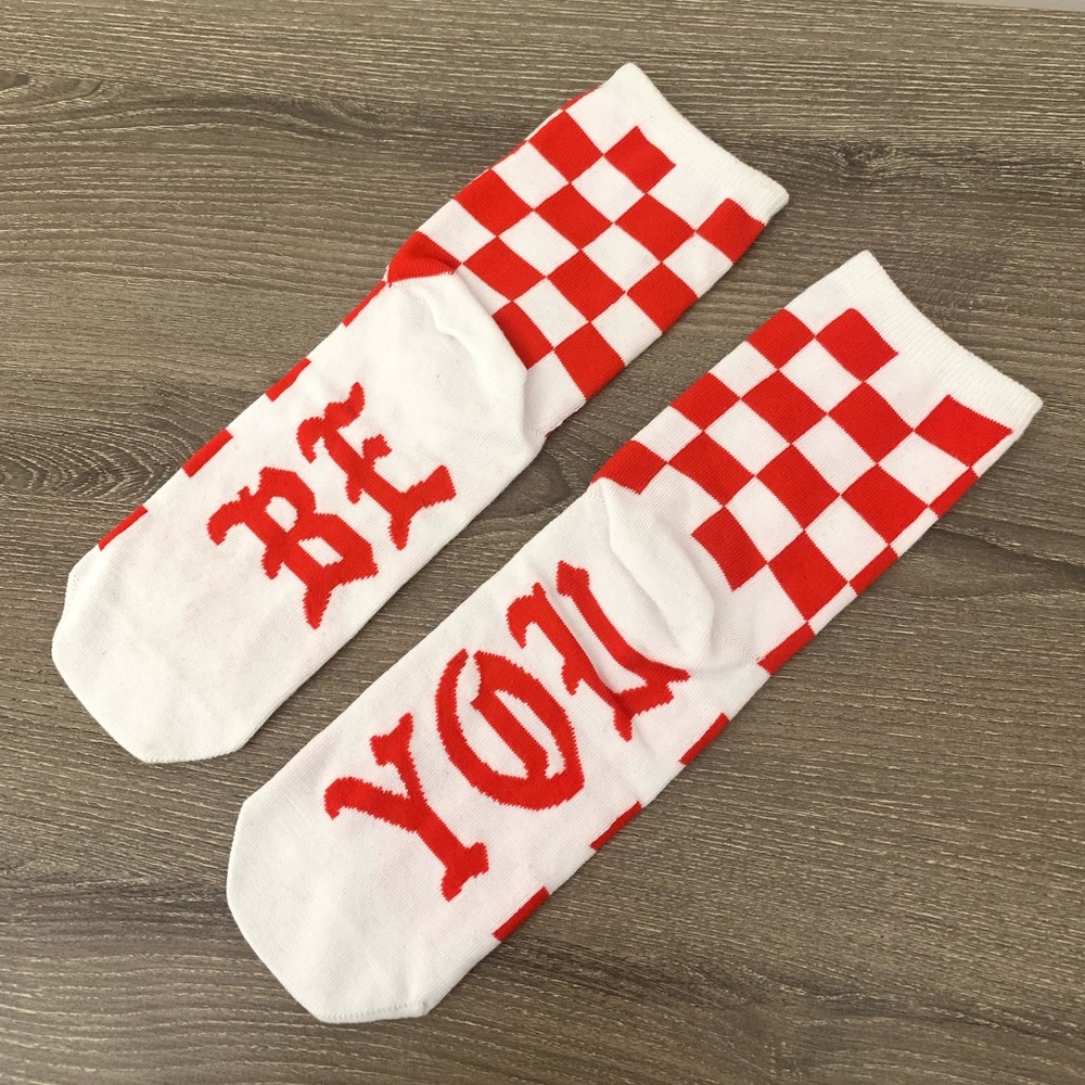 “BE YOU” Checkered Print Crew Sock - Picture 3 of 4